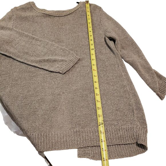 360 Sweater Women's Size Medium Taupe Tan Linen Blend Open Back Sweater Chunky - Picture 10 of 10
